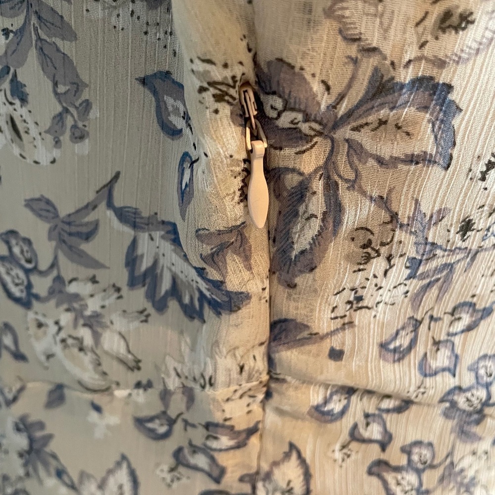 Farrow Floral Long Sleeve Midi Dress Beige Blue Chiffon Size Medium - Picture 5 of 9